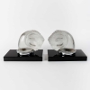 Paire de Serre-Livres Mascottes Automobile « Tête de Bélier » verre blanc de René LALIQUE | Biron ||||||