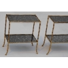 1950/70′ Paire de Tables en Bronze Doré à 2 Niveaux Maison Baguès Plateaux Miroirs Vieillis Oxydés