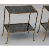 1950/70′ Paire de Tables en Bronze Doré à 2 Niveaux Maison Baguès Plateaux Miroirs Vieillis Oxydés