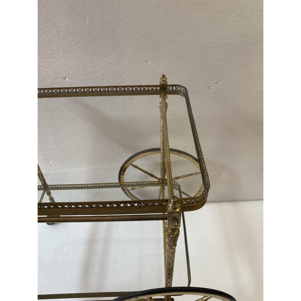1950/70 Desserte Roulante Maison Jansen En Laiton Et Bronze Doré | Biron 1950/70 Desserte Roulante Maison Jansen En Laiton Et Bronze Doré