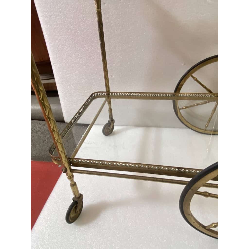 1950/70 Desserte Roulante Maison Jansen En Laiton Et Bronze Doré | Biron 1950/70 Desserte Roulante Maison Jansen En Laiton Et Bronze Doré