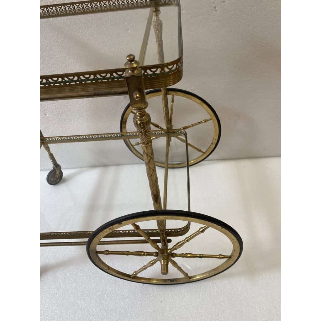 1950/70 Desserte Roulante Maison Jansen En Laiton Et Bronze Doré | Biron 1950/70 Desserte Roulante Maison Jansen En Laiton Et Bronze Doré