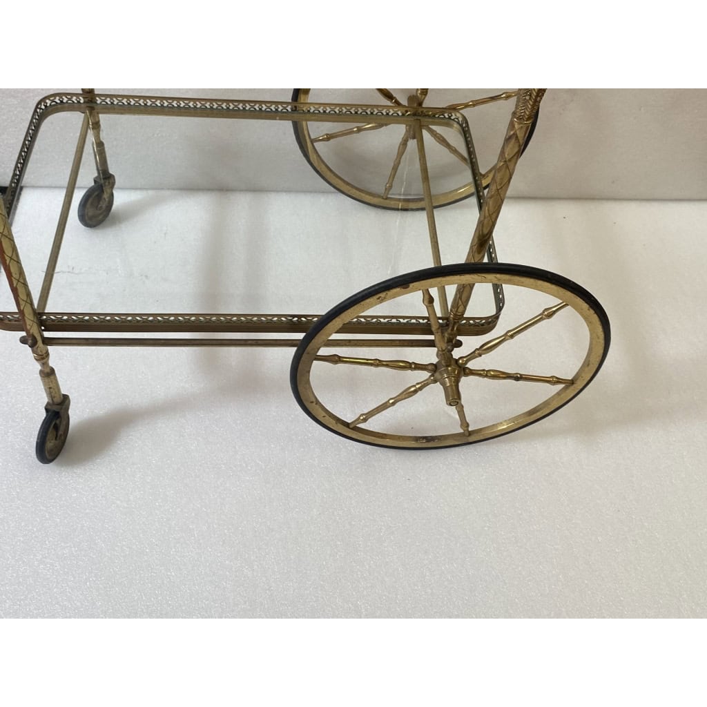 1950/70 Desserte Roulante Maison Jansen En Laiton Et Bronze Doré | Biron 1950/70 Desserte Roulante Maison Jansen En Laiton Et Bronze Doré