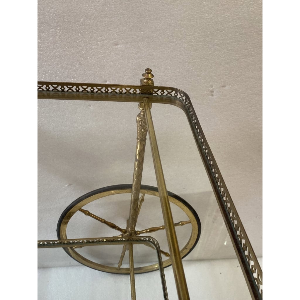 1950/70 Desserte Roulante Maison Jansen En Laiton Et Bronze Doré | Biron 1950/70 Desserte Roulante Maison Jansen En Laiton Et Bronze Doré