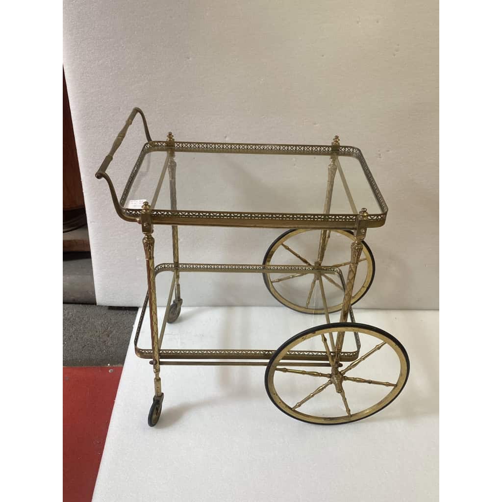 1950/70 Desserte Roulante Maison Jansen En Laiton Et Bronze Doré | Biron 1950/70 Desserte Roulante Maison Jansen En Laiton Et Bronze Doré
