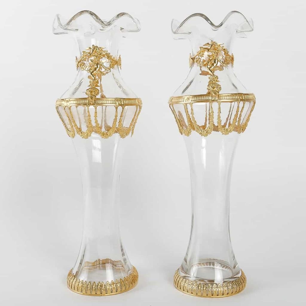 Paire de vases en cristal et ornementation en bronze doré fin XIXème siècle | Biron ||||||