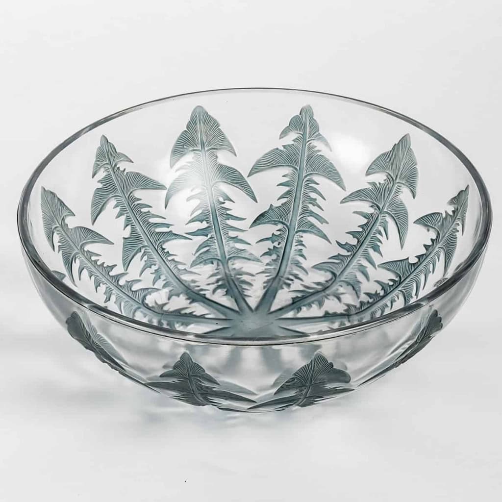 Coupe « Pissenlit » verre blanc patiné bleu de René LALIQUE | Biron ||||||
