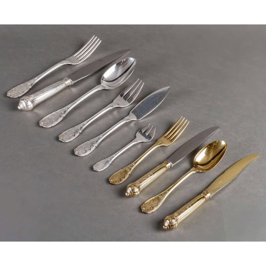 Ménagère « Elysée » argent massif et vermeil de PUIFORCAT | Biron Ménagère "Elysée" argent massif et vermeil de PUIFORCAT