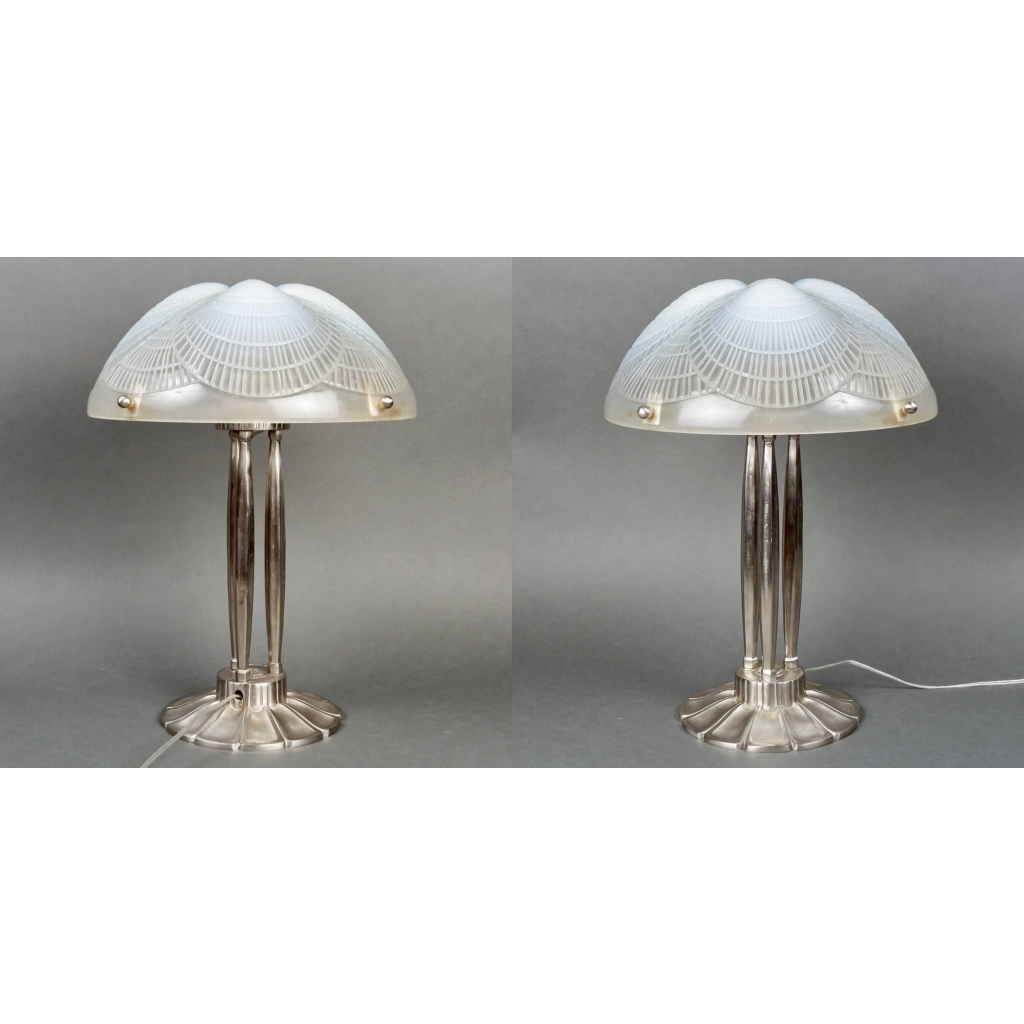 Paire de Lampes « Coquilles » verre opalescent de René LALIQUE | Biron ||||||||