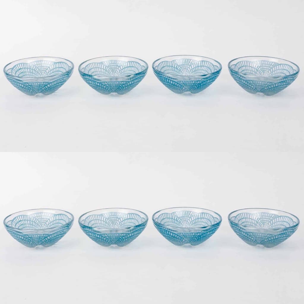 Service « Coquilles » verre blanc patiné bleu de René LALIQUE – 8 Pièces | Biron ||||||||