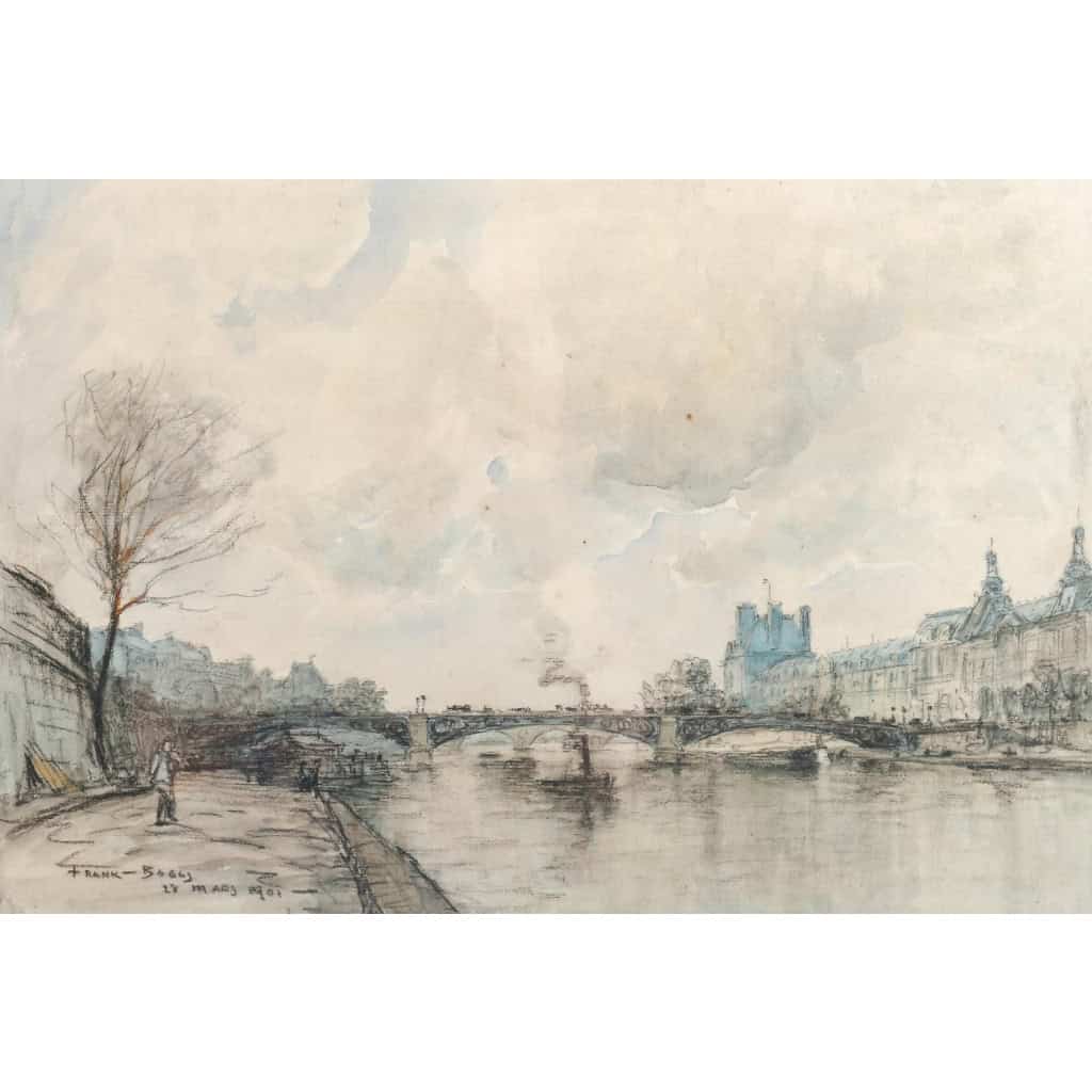 Frank Boggs, Paris, les quais de Seine, daté 1901 | Biron Frank Boggs, Paris, les quais de Seine, daté 1901