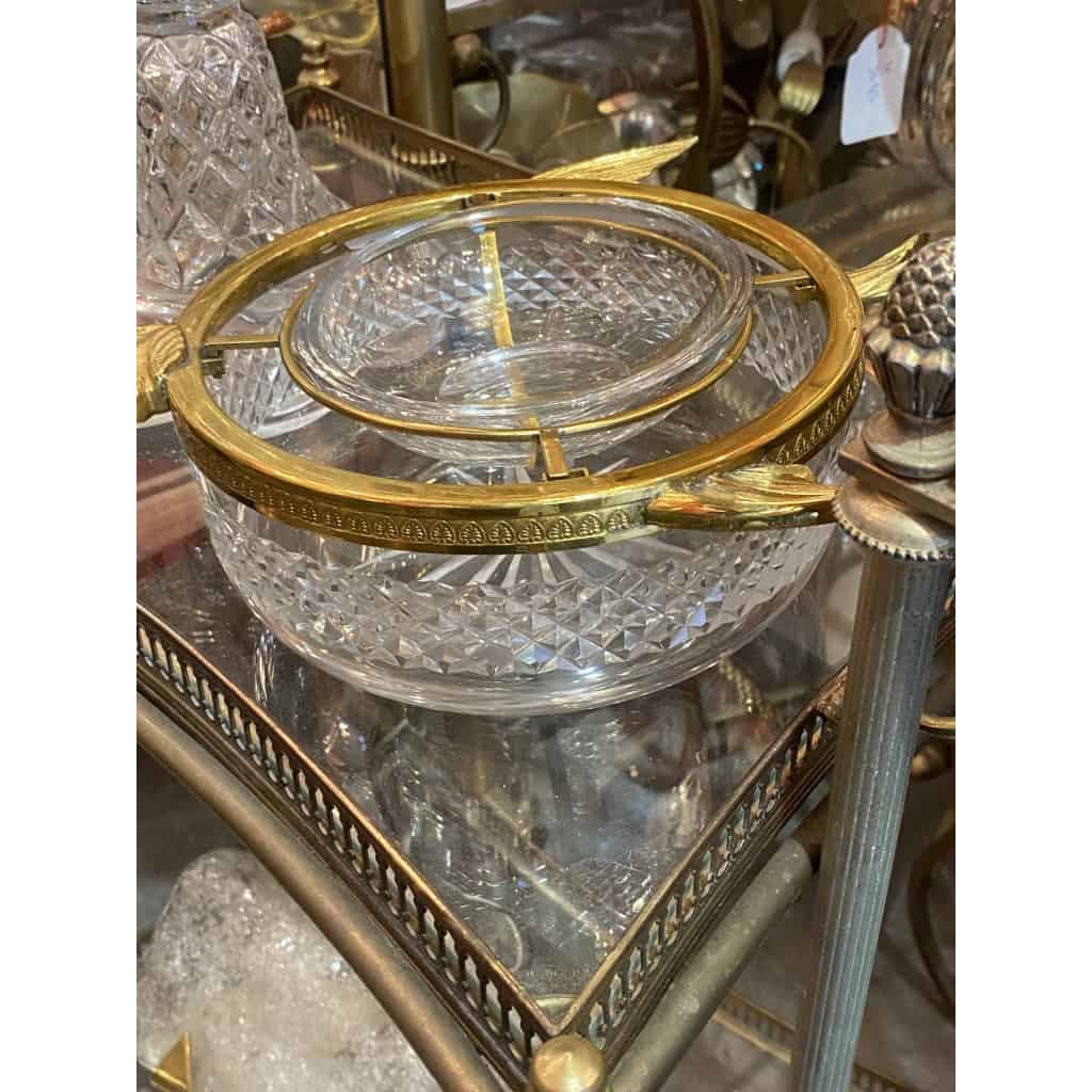 1970′ Nécessaire A Caviar Bronze Doré Et Cristal Avec Motif Esturgeon 11