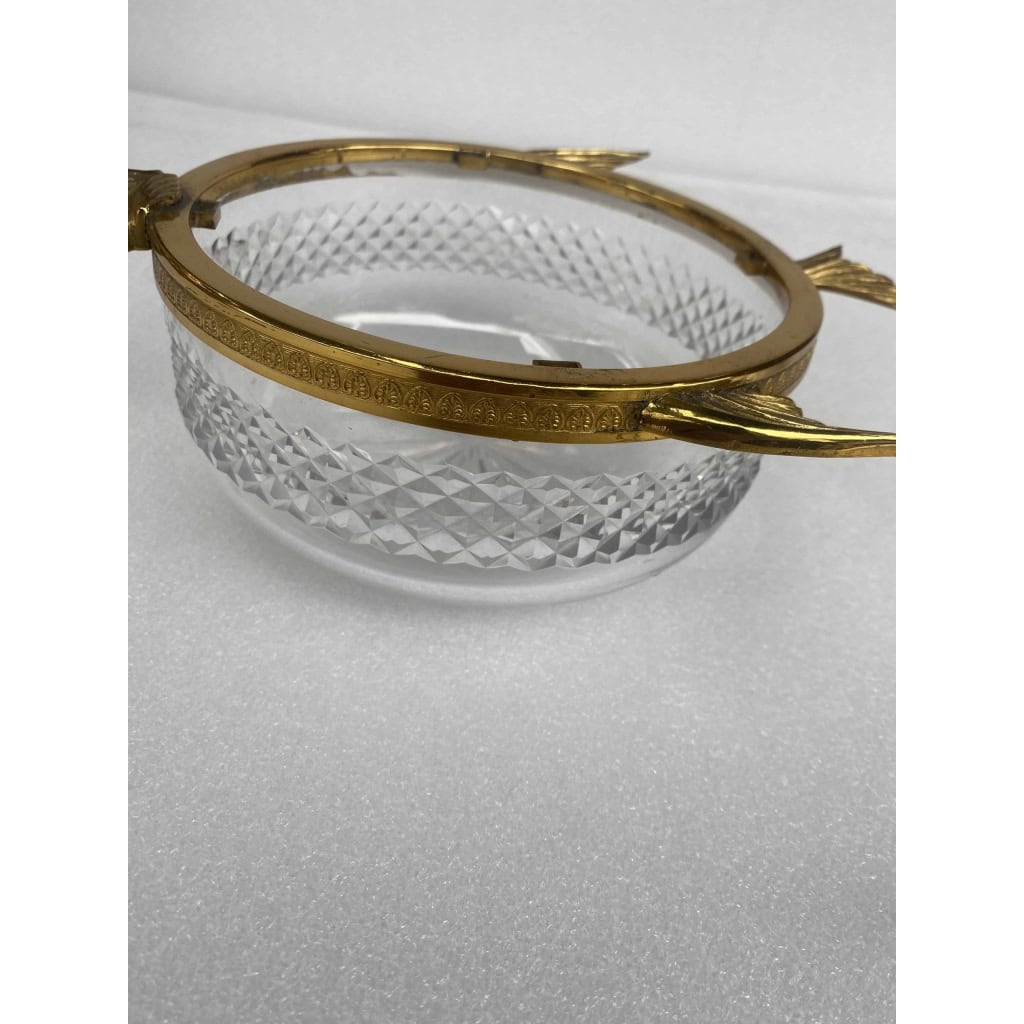 1970′ Nécessaire A Caviar Bronze Doré Et Cristal Avec Motif Esturgeon 5