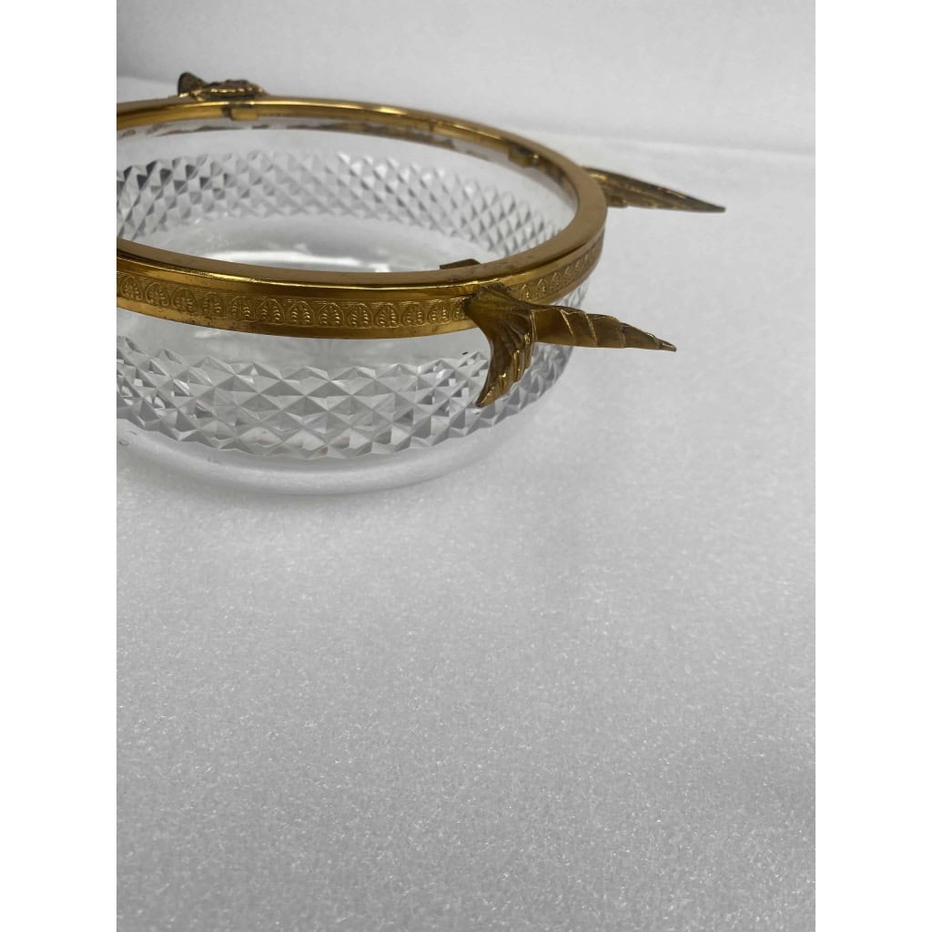 1970′ Nécessaire A Caviar Bronze Doré Et Cristal Avec Motif Esturgeon 7