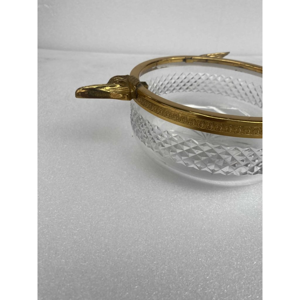 1970′ Nécessaire A Caviar Bronze Doré Et Cristal Avec Motif Esturgeon 8