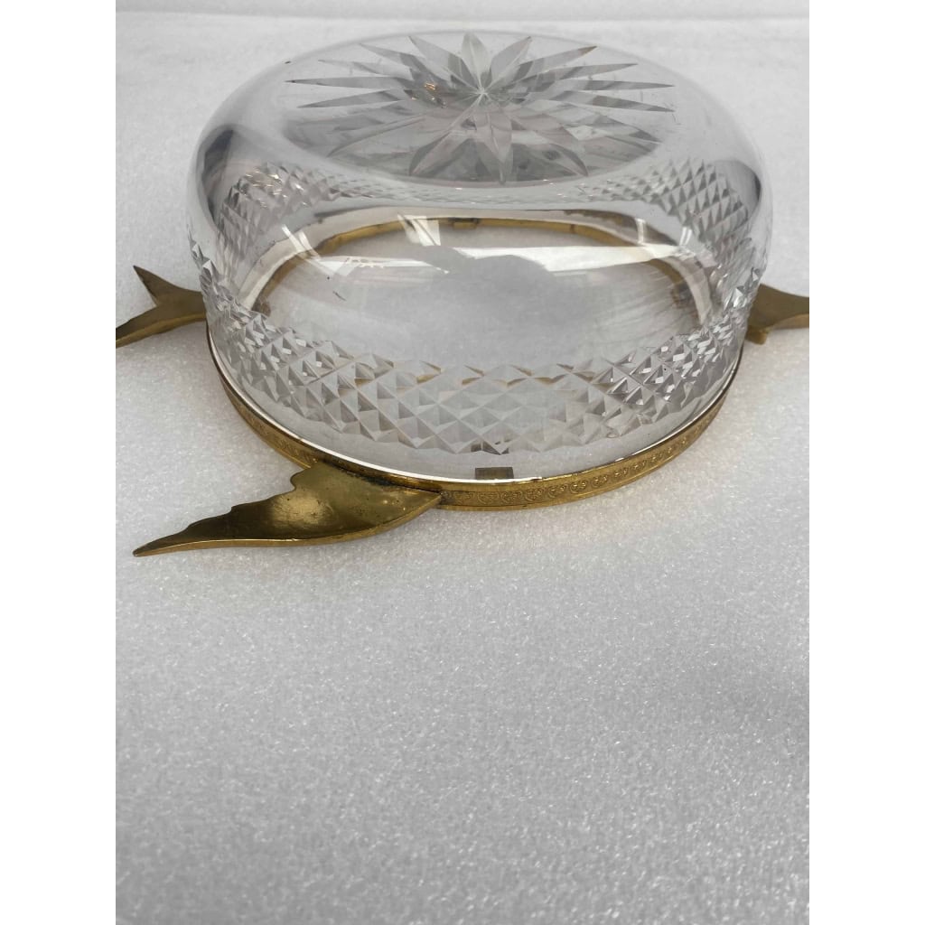 1970′ Nécessaire A Caviar Bronze Doré Et Cristal Avec Motif Esturgeon 9