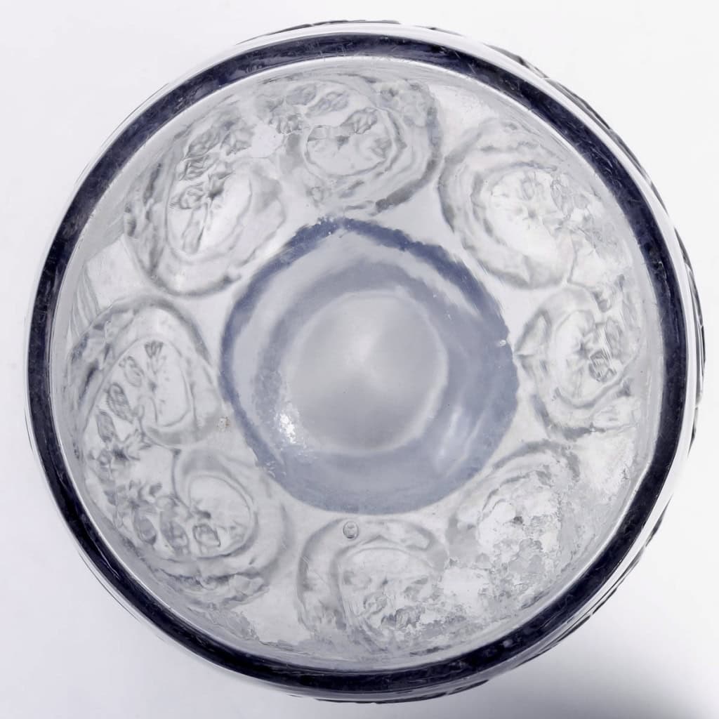 Vase « Lézards et Bluets » verre bleu ciel patiné gris de René LALIQUE | Biron Vase "Lézards et Bluets" verre bleu ciel patiné gris de René LALIQUE