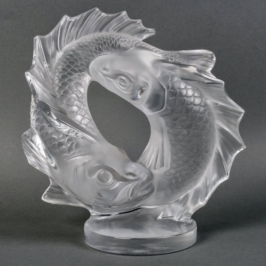 Sculpture Motif Décoratif « Deux Poissons » cristal blanc de Marc LALIQUE | Biron |||||||