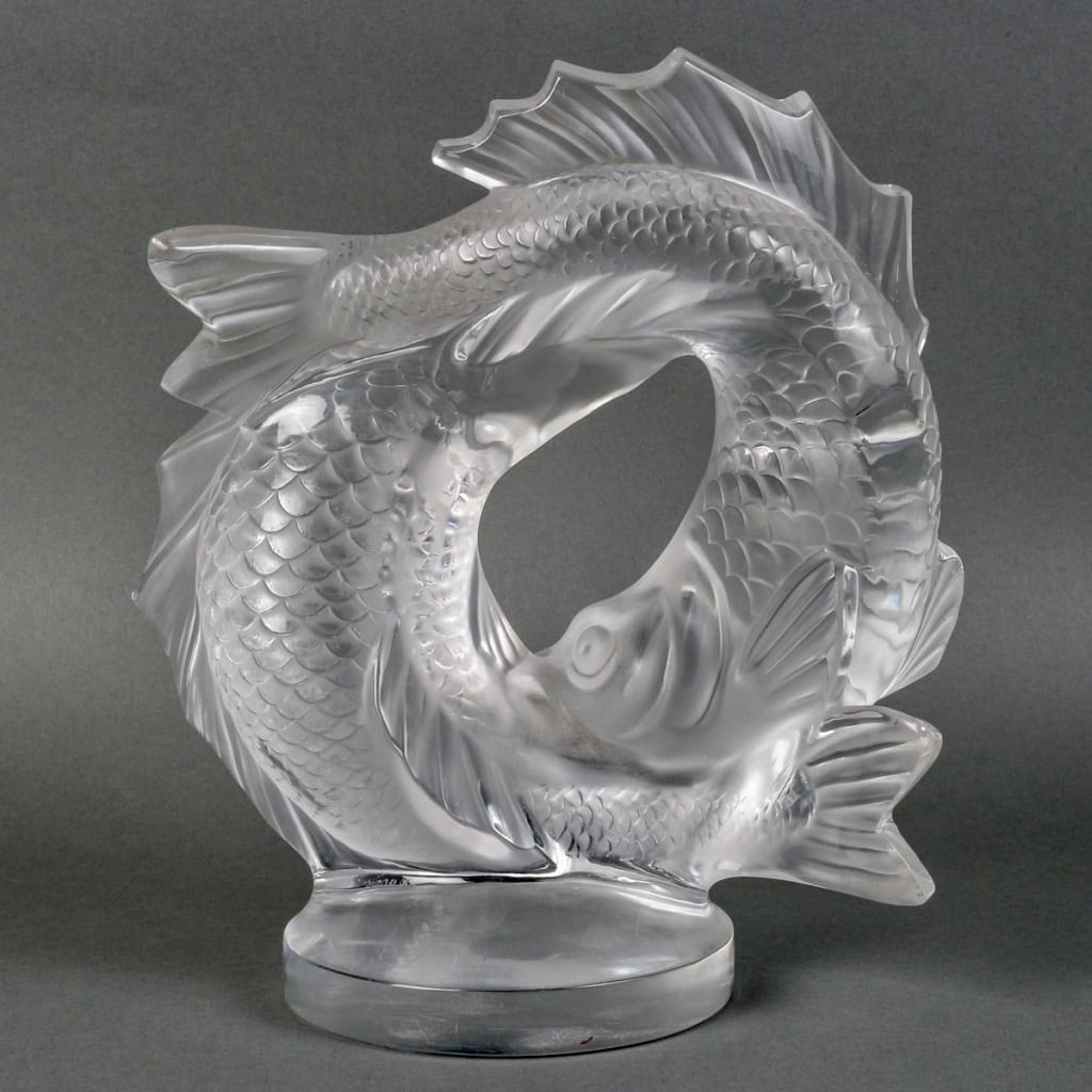 Sculpture Motif Décoratif « Deux Poissons » cristal blanc de Marc LALIQUE | Biron Sculpture Motif Décoratif "Deux Poissons" cristal blanc de Marc LALIQUE