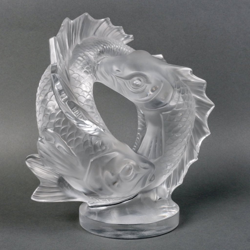 Sculpture Motif Décoratif « Deux Poissons » cristal blanc de Marc LALIQUE | Biron Sculpture Motif Décoratif "Deux Poissons" cristal blanc de Marc LALIQUE