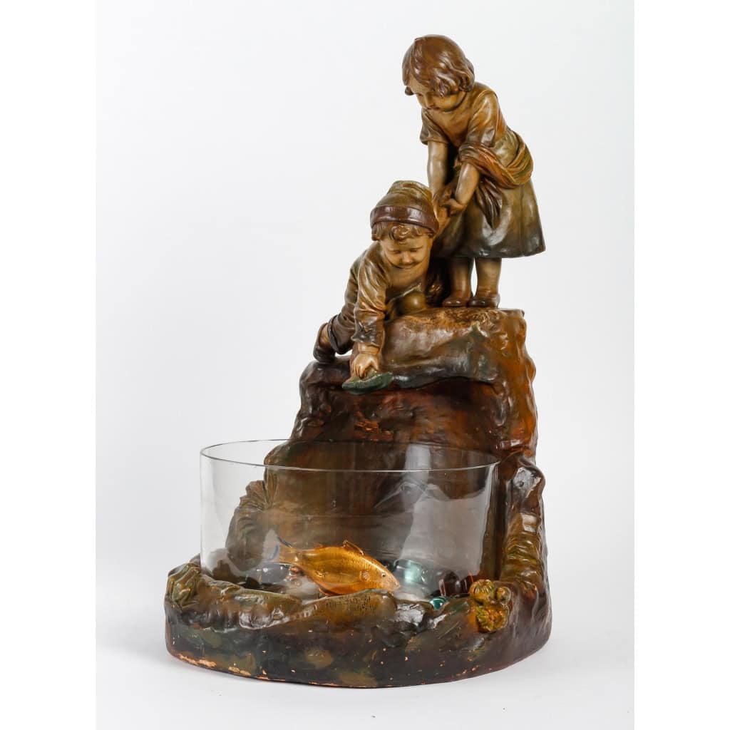 Bassin en terre cuite et coupe en verre, XXème siècle | Biron ||||||||||