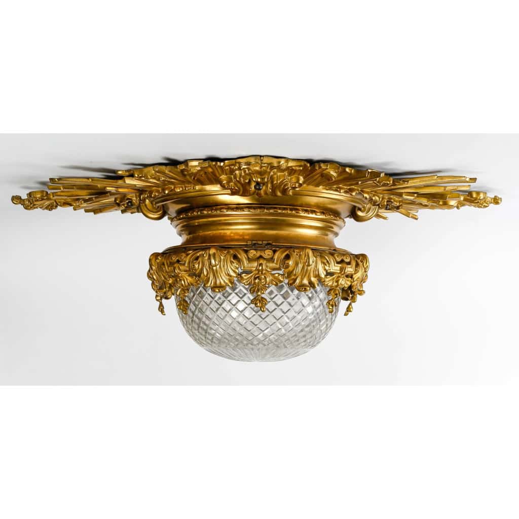 Suspension Napoléon III en bronze doré et cristal, XIXème siècle