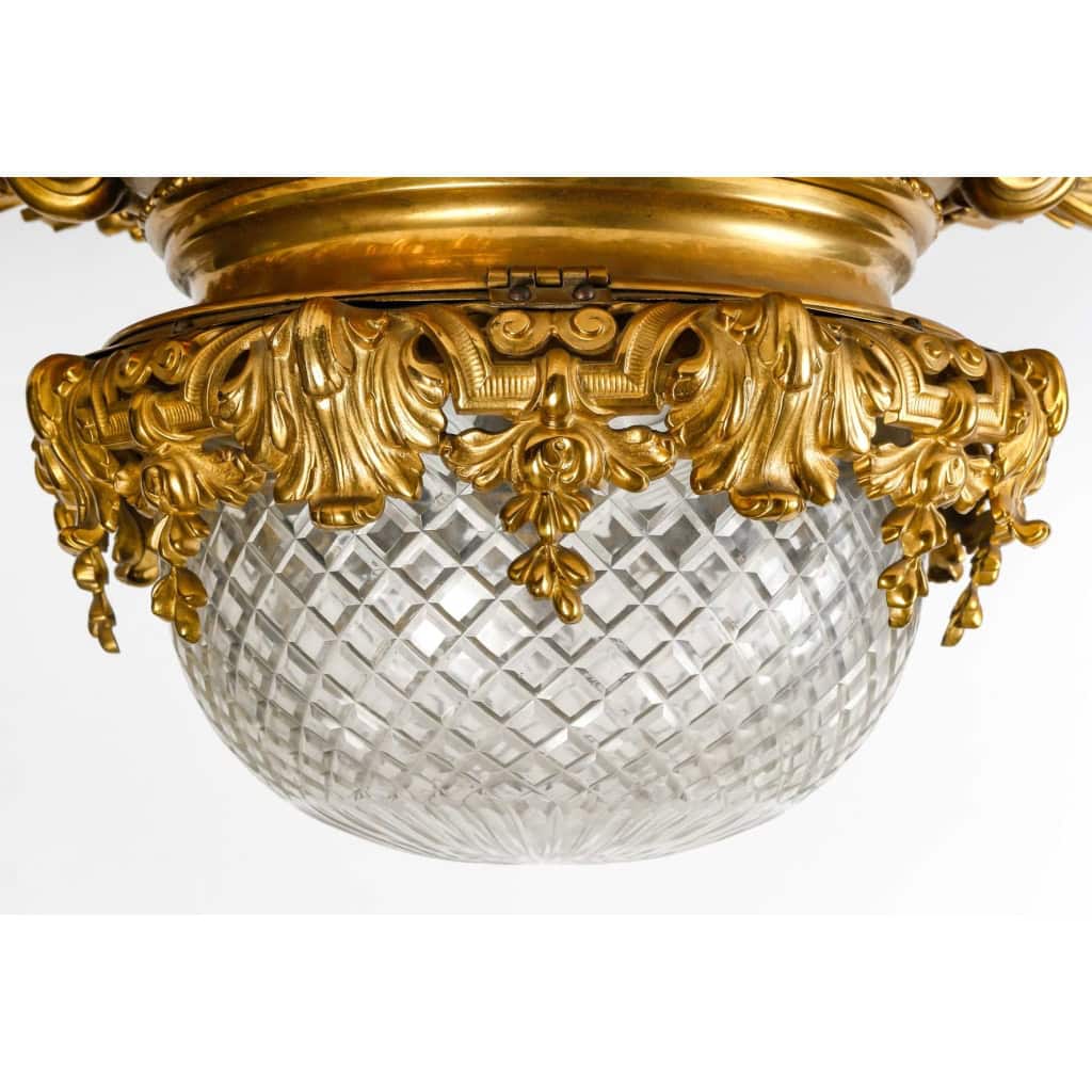 Suspension Napoléon III en bronze doré et cristal, XIXème siècle