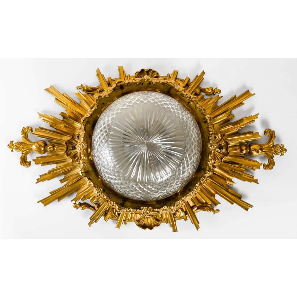 Suspension Napoléon III en bronze doré et cristal, XIXème siècle