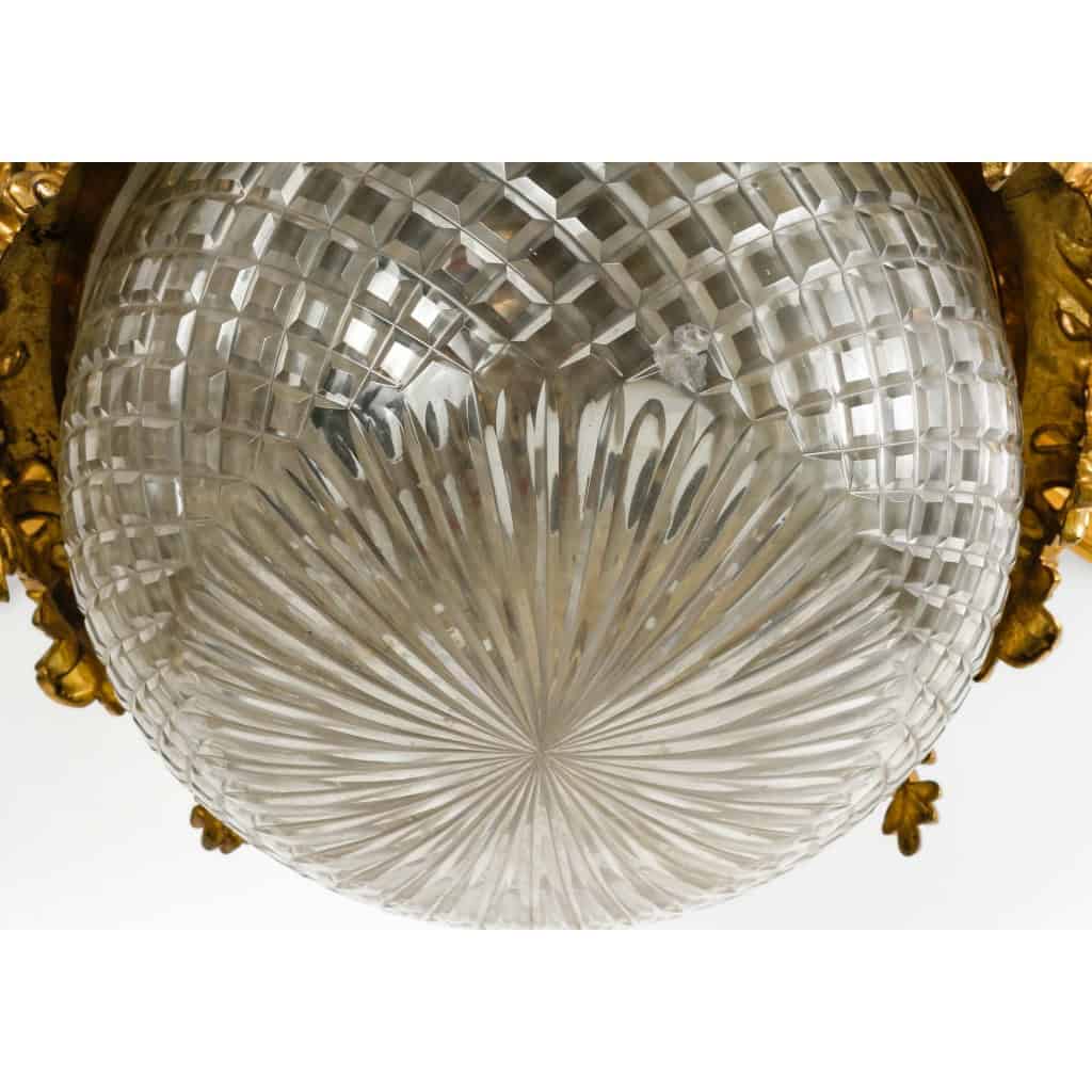 Suspension Napoléon III en bronze doré et cristal, XIXème siècle