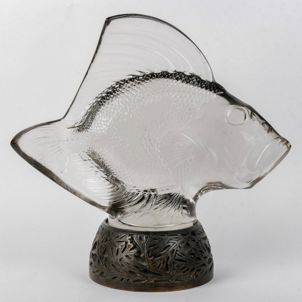 Sculpture Motif Décoratif « Gros Poisson » verre blanc de René LALIQUE | Biron |||||||