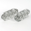 Paire de Bougeoirs "Auriac" verre blanc patiné gris de René LALIQUE