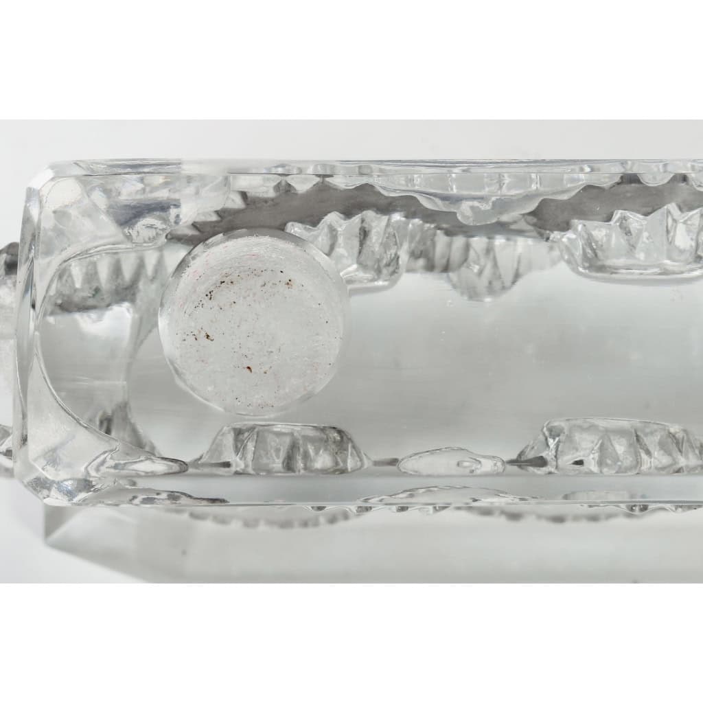 Paire de Bougeoirs "Auriac" verre blanc patiné gris de René LALIQUE