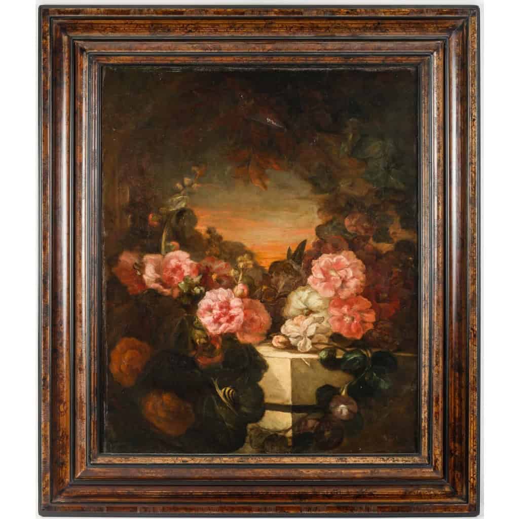 Huile sur toile, fleurs sur entablement, XIXème siècle | Biron ||||||||