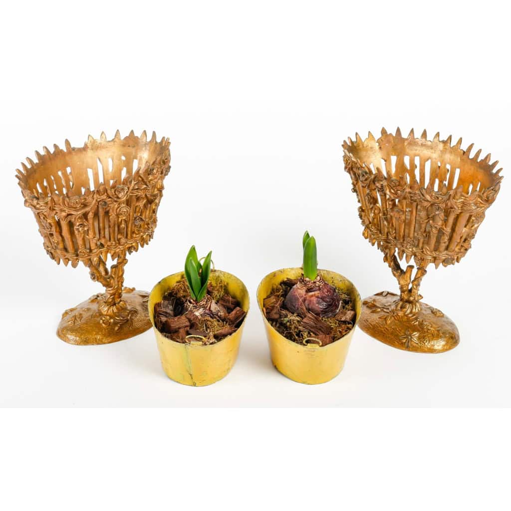 Paire de jardinières en bronze doré, XIXème siècle | Biron Paire de jardinières en bronze doré, XIXème siècle
