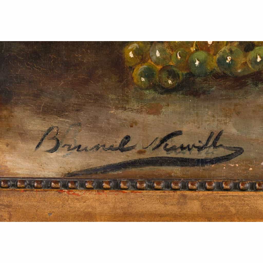 nature morte aux fruits huile sur toile signée Brunel Neuville | Biron nature morte aux fruits huile sur toile signée Brunel Neuville