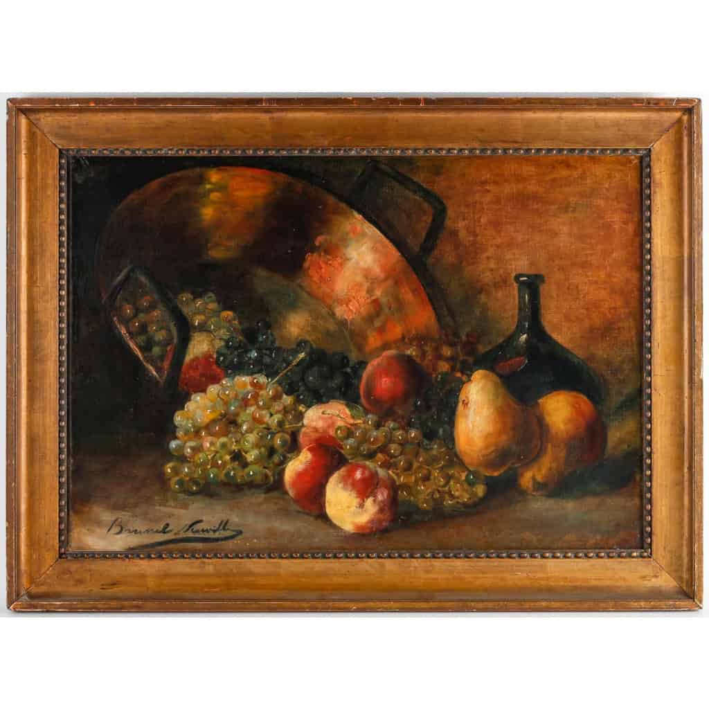 nature morte aux fruits huile sur toile signée Brunel Neuville | Biron nature morte aux fruits huile sur toile signée Brunel Neuville