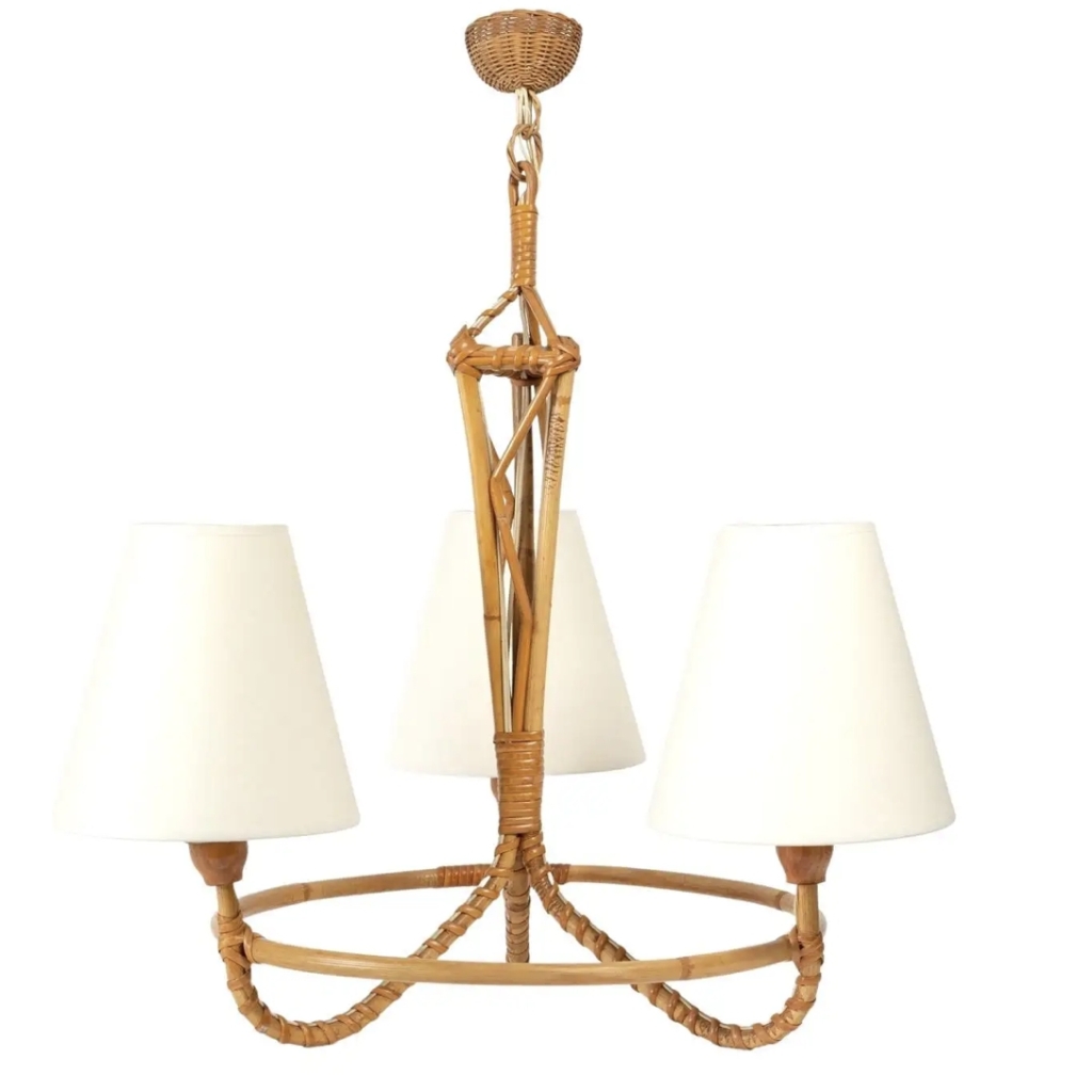 1950 Lustre en rotin Louis Sognot | Biron |||||