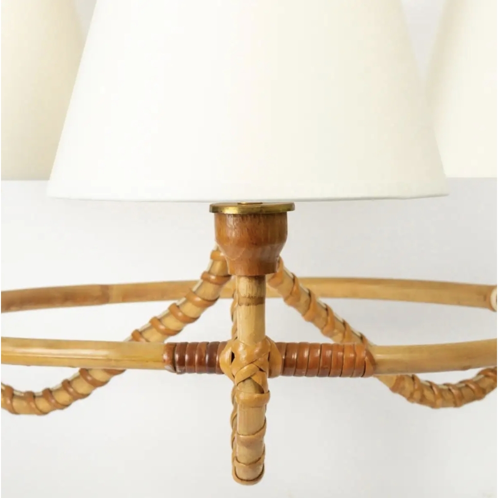 1950 Lustre en rotin Louis Sognot | Biron 1950 Lustre en rotin Louis Sognot