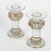 Paire de Bougeoirs "Chêne" verre blanc patiné sépia de René LALIQUE