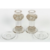 Paire de Bougeoirs "Chêne" verre blanc patiné sépia de René LALIQUE