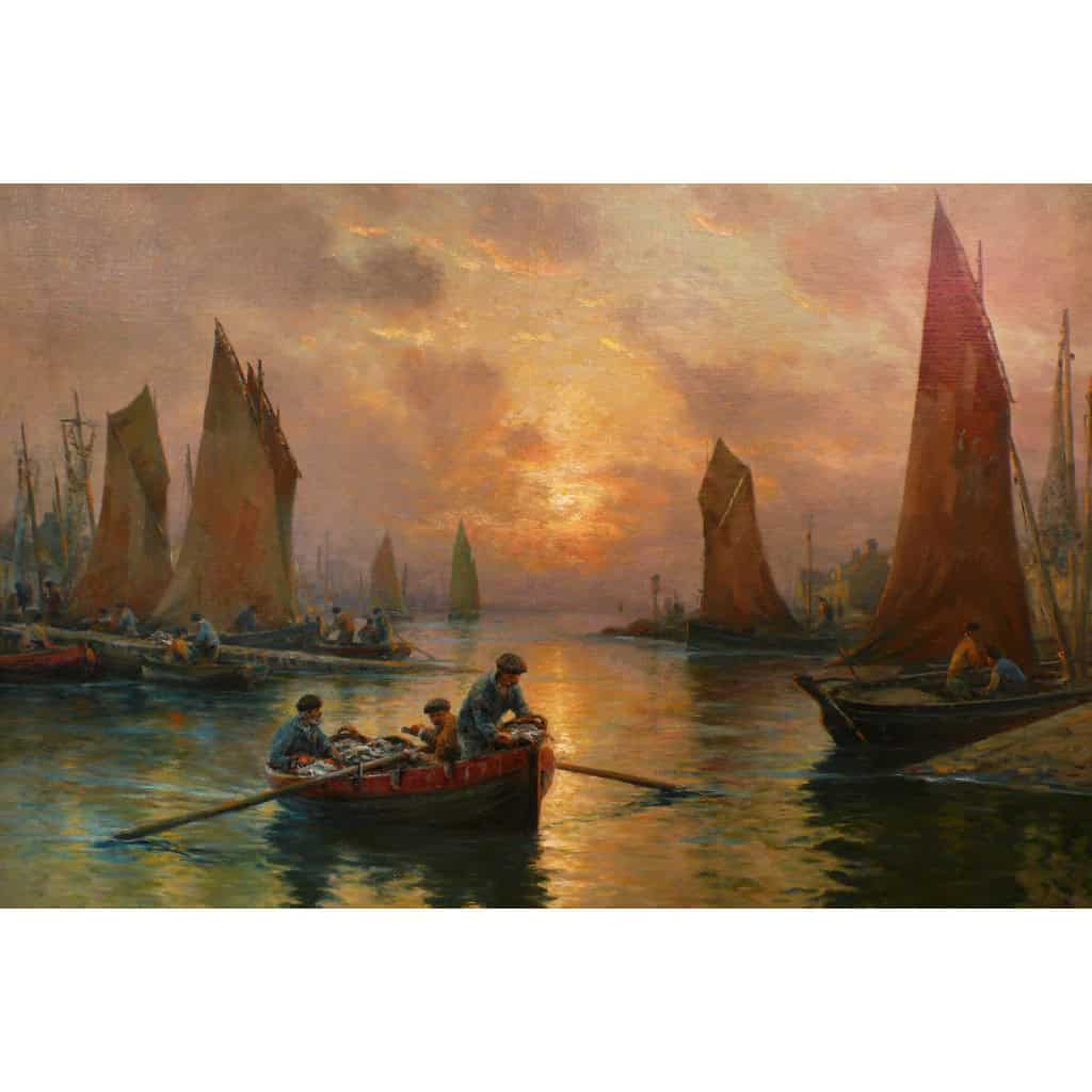 MARONIEZ GEORGES PEINTURE FRANCAISE FIN XIXème SIECLE LE RETOUR DES PECHEURS HUILE SUR TOILE SIGNEE