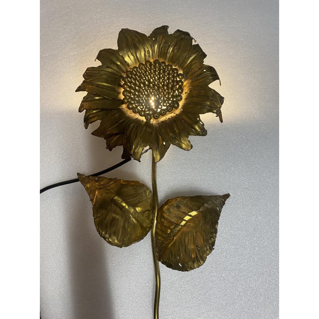 1970′ Applique Au Tournesol Laiton Patiné Signée P.MAS-ROSSI H 64 cm | Biron |||||||||||