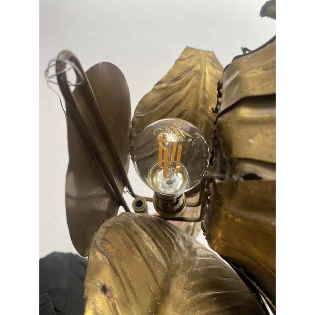 1970′ Applique Au Tournesol Laiton Patiné Signée P.MAS-ROSSI H 64 cm | Biron 1970′ Applique Au Tournesol Laiton Patiné Signée P.MAS-ROSSI H 64 cm