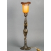 Lampe en bronze patiné représentant une femme retenant une tulipe en pâte de verre. Époque Art Nouveau vers 1900. Signée Firmin Bate | Biron Lampe en bronze patiné représentant une femme retenant une tulipe en pâte de verre. Époque Art Nouveau vers 1900. Signée Firmin Bate