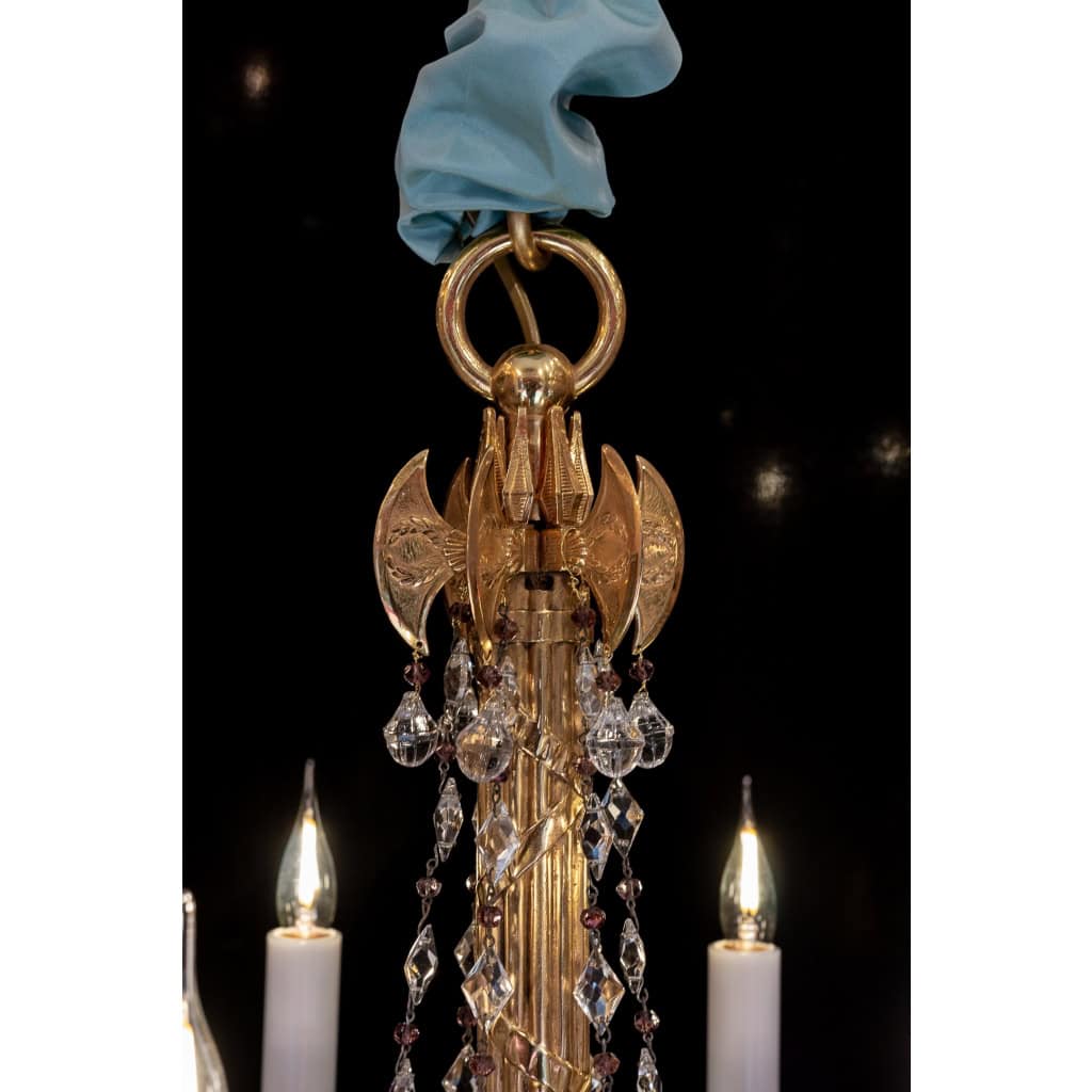 Lustre en bronze ciselé et doré de style Révolutionnaire XIXème siècle | Biron Lustre en bronze ciselé et doré de style Révolutionnaire XIXème siècle