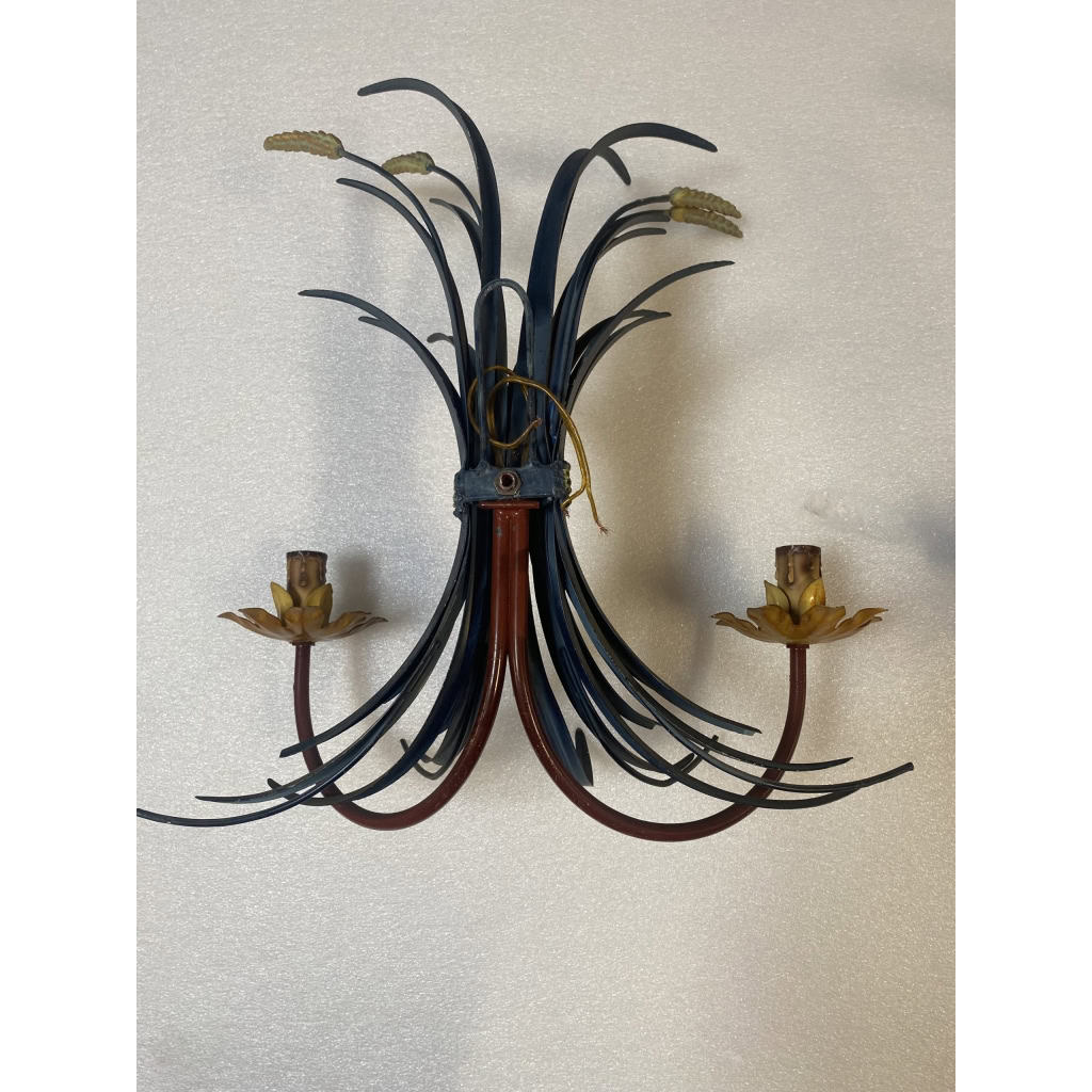 1970′ Paire D’Appliques Gerbe De Blé En Metal Peint | Biron 1970′ Paire D’Appliques Gerbe De Blé En Metal Peint