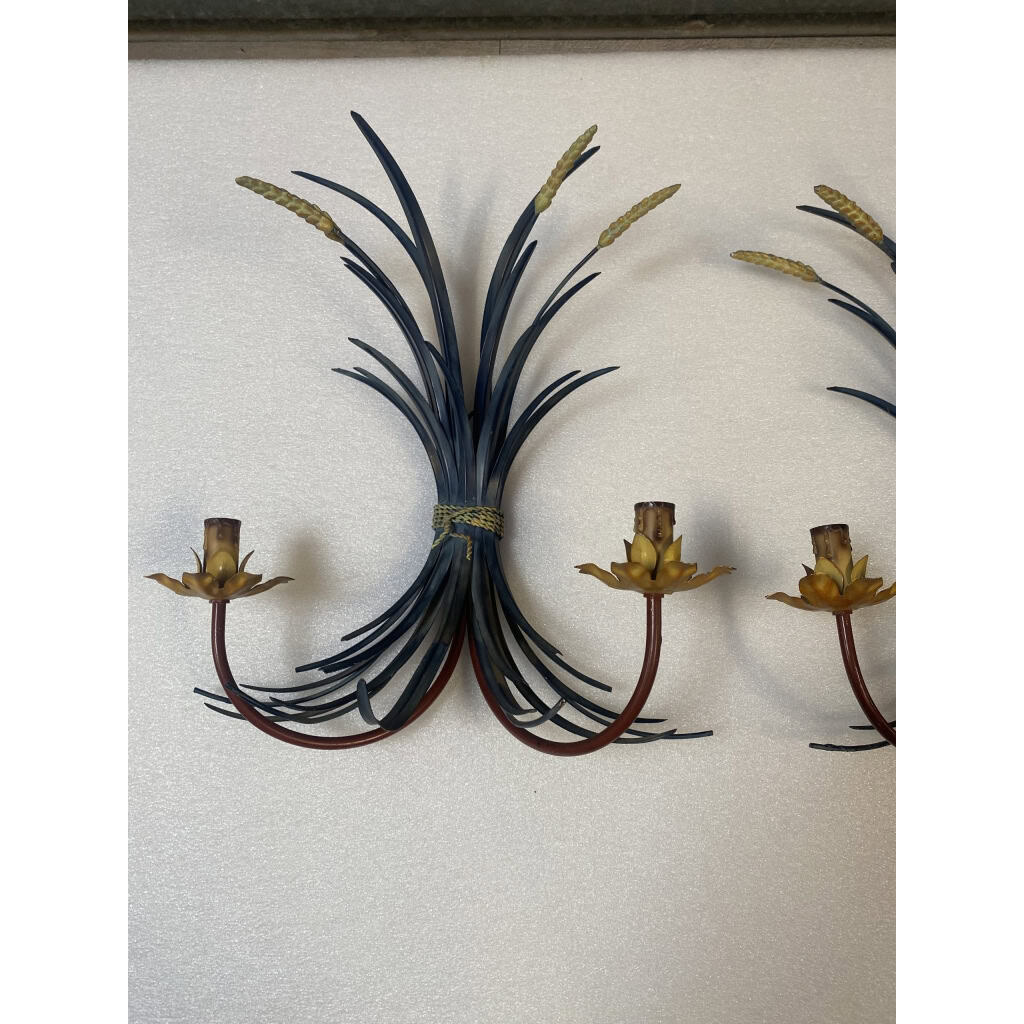 1970′ Paire D’Appliques Gerbe De Blé En Metal Peint | Biron 1970′ Paire D’Appliques Gerbe De Blé En Metal Peint