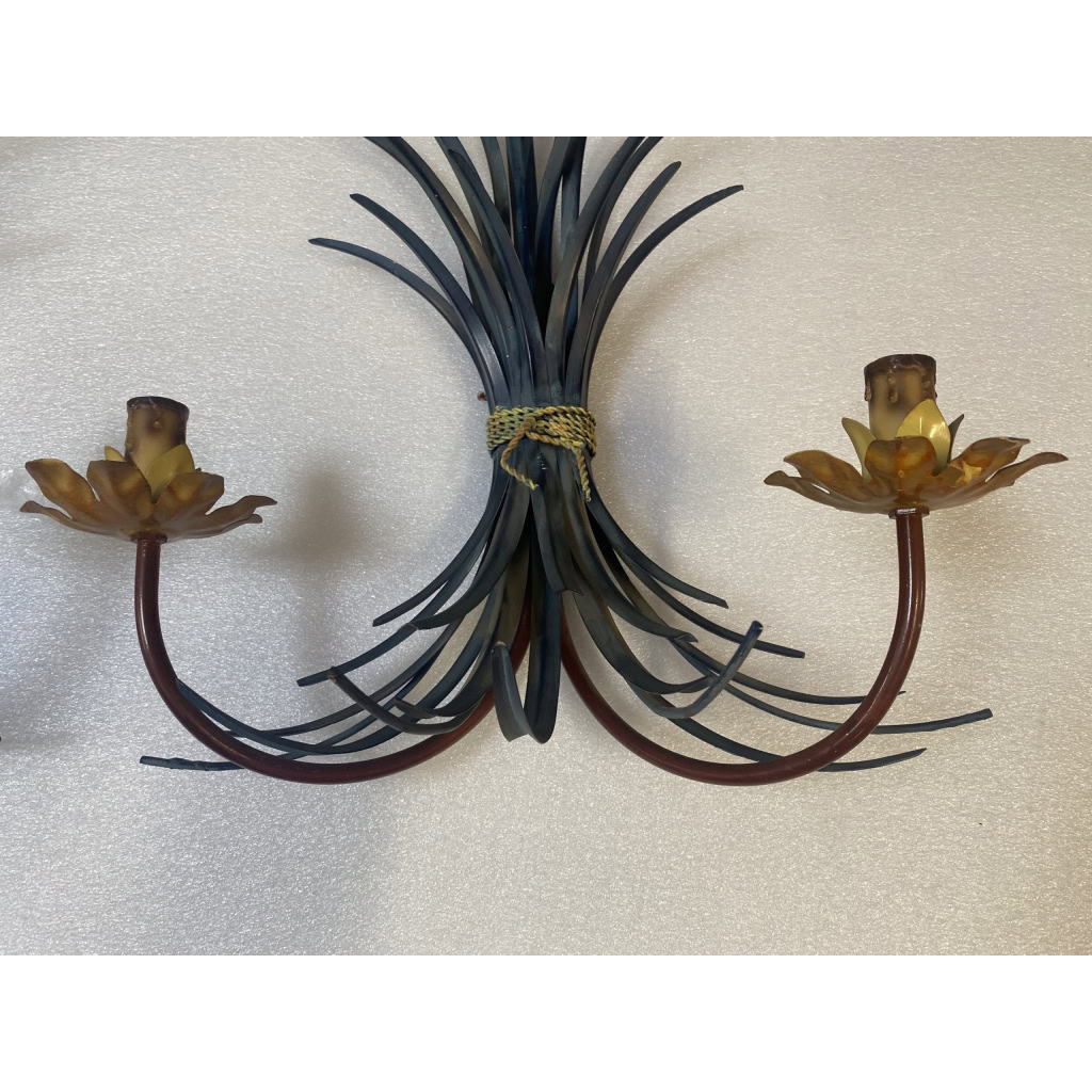 1970′ Paire D’Appliques Gerbe De Blé En Metal Peint | Biron 1970′ Paire D’Appliques Gerbe De Blé En Metal Peint