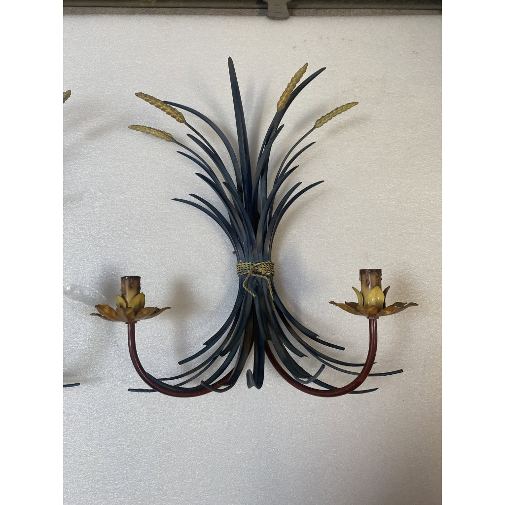 1970′ Paire D’Appliques Gerbe De Blé En Metal Peint | Biron 1970′ Paire D’Appliques Gerbe De Blé En Metal Peint