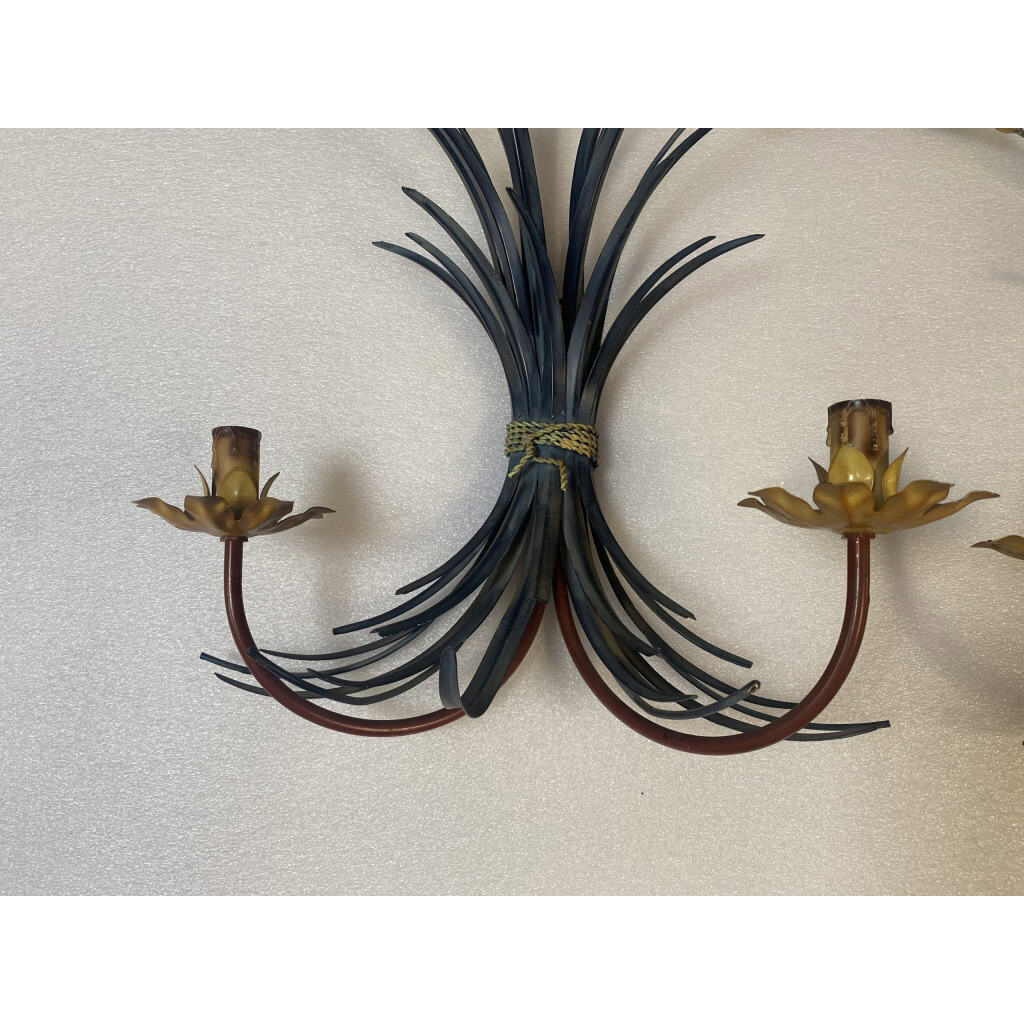 1970′ Paire D’Appliques Gerbe De Blé En Metal Peint | Biron 1970′ Paire D’Appliques Gerbe De Blé En Metal Peint